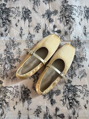 Shop Pêche Gold Satin Mary Jane Flats size 5.5